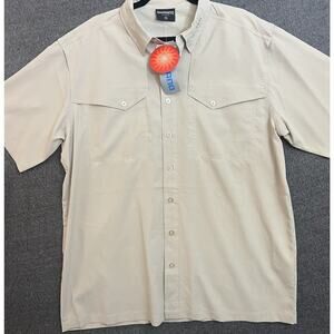 Shimano Shirt Mens XL Khaki Beige Vented Short Sleeve Button Power Pro Fishing